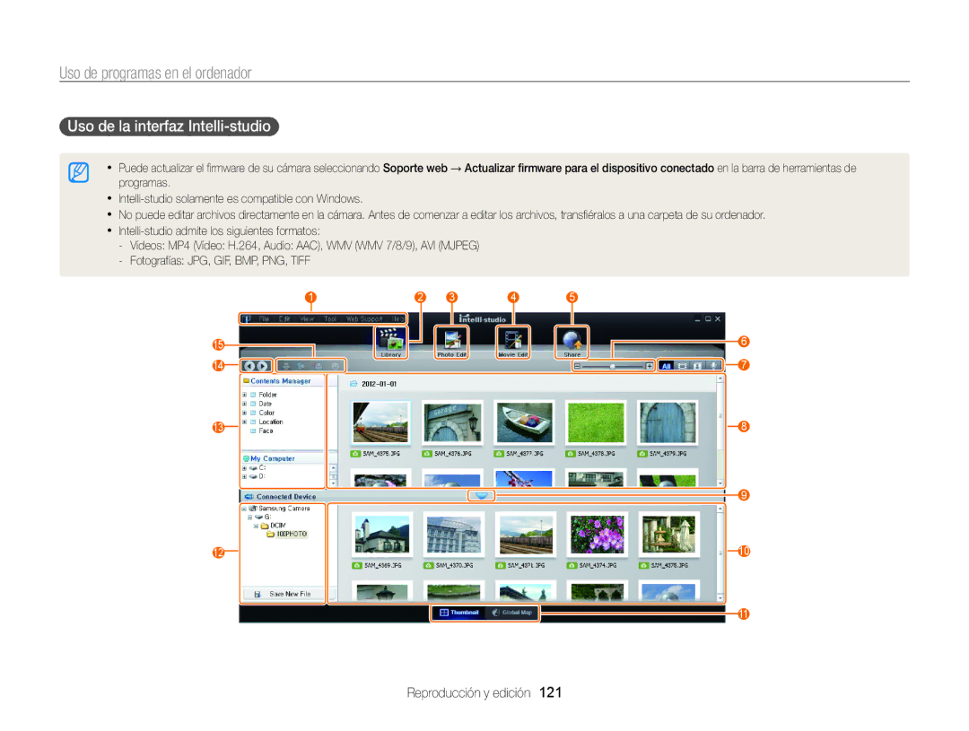 Samsung EC-WB850FBPBIL, EC-WB850FBPBE1, EC-WB850FBPBAE, EC-WB850FBPBTW manual Uso de la interfaz Intelli-studio  